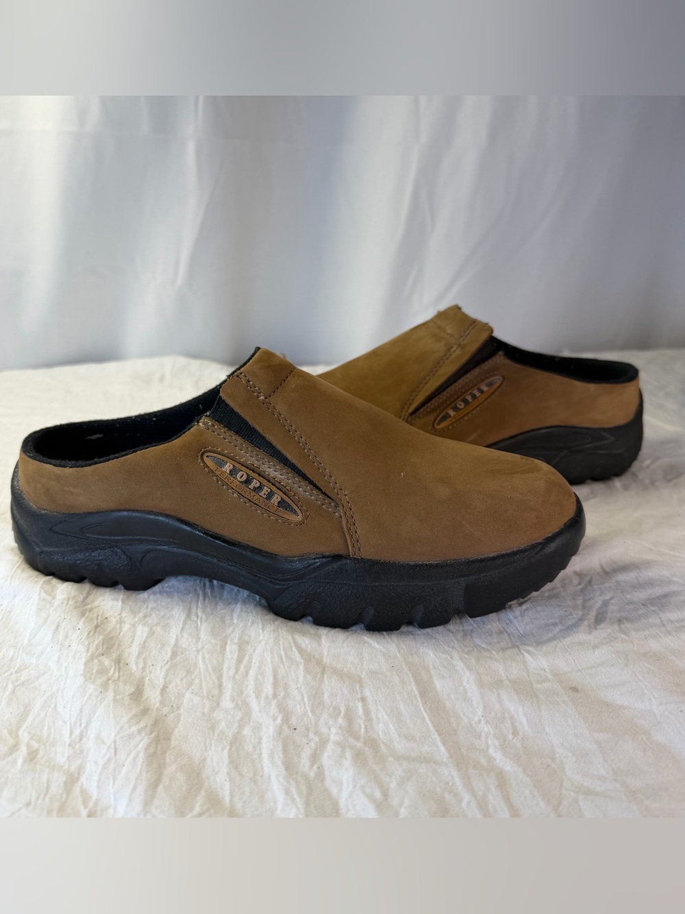 Roper Performance Women’s sz7.5 Brown SuedeLeather Slip-On Mule Black Outsole